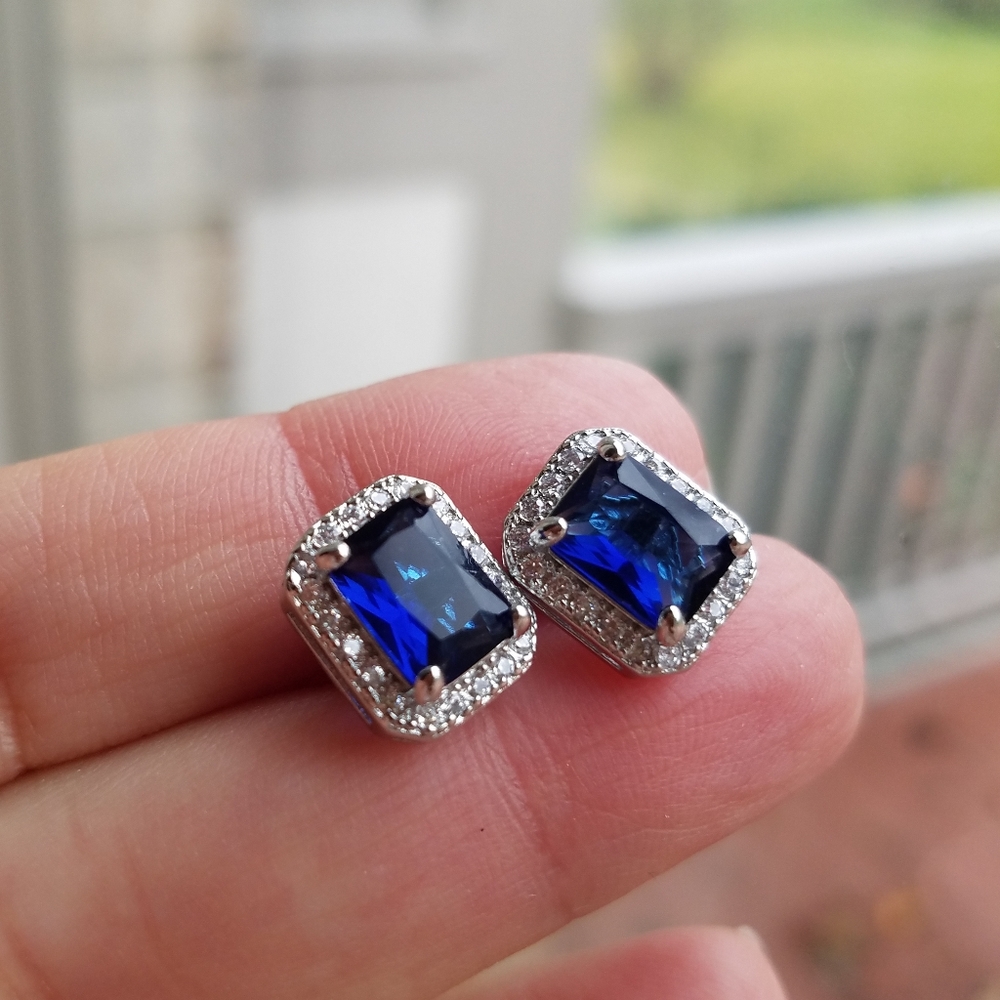 Swarovski Elements 925 Silver Emerald-Cut Blue Sa… - image 3